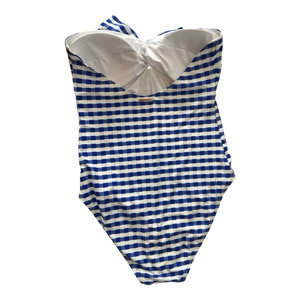 New Milly Womens Jacquard Cottage Bow Blue Gingham One-Piece Swimsuit Large - Picture 3 of 14